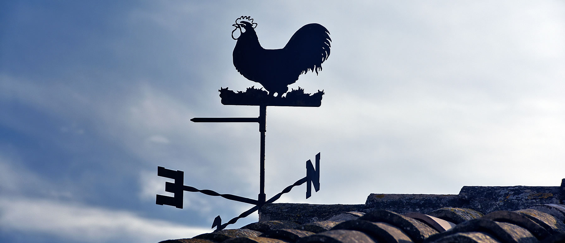 Detailaufnahme Wetterhahn mit Abendstimmung